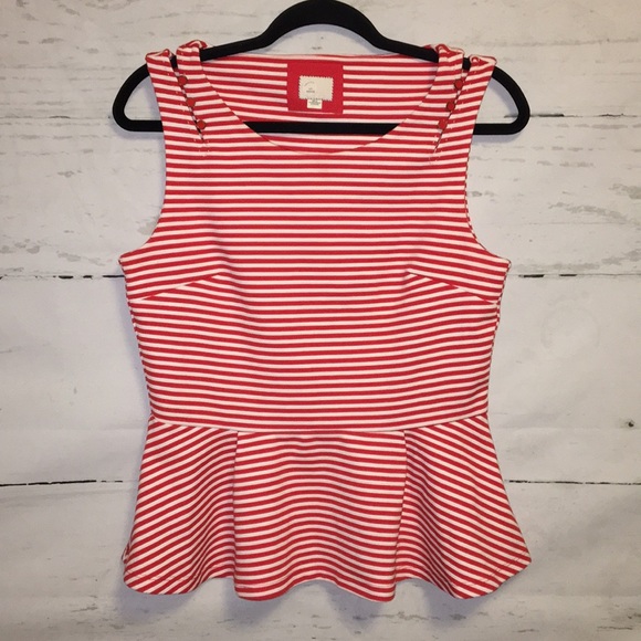 Anthropologie Tops - Anthro Postmark Red & White Striped Peplum Top